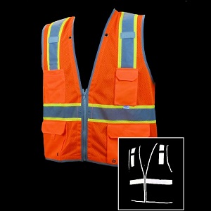 Class 2 Orange Mesh Reflective Bias Trim Safety Vest - 15 Count